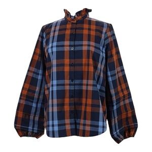 Biltmore Plaid Puff Sleeve Cottagecore Blouse | Mock Neck Fall | Top M